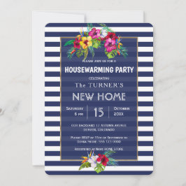Den tropiska Blommigten Luau Navy Blue Houseuppvär Inbjudningar