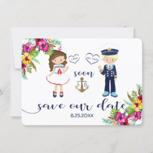 Den tropiska Blommigten Luau Navy Rand Spara datum Datumet