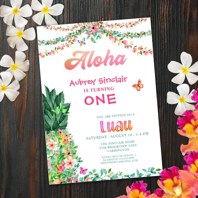 Den tropiska Blommigten Pineapple Luau första föde Inbjudningar (Skapare uppladdad)