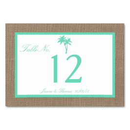 Den tropiska bröllopsinsamlingen Handflatan Träd Bordsnummer