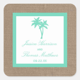 Den tropiska bröllopsinsamlingen Handflatan Träd Fyrkantigt Klistermärke