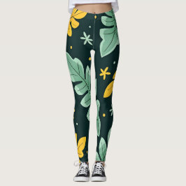 Den tropiska djungeln lämnar i en levande grönt oc leggings