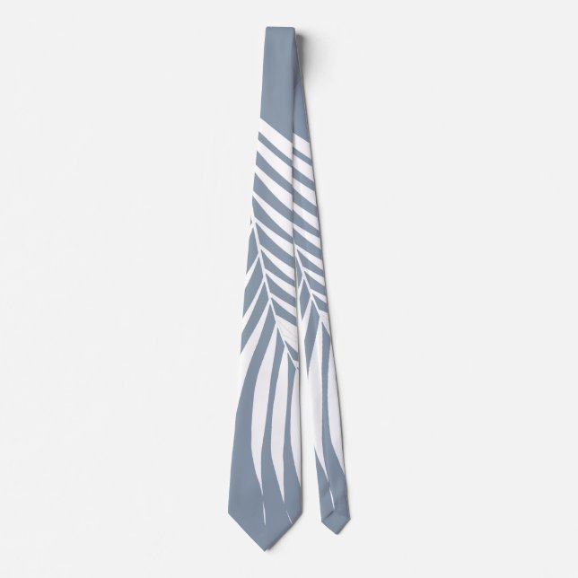 Den tropiska Dusty Blue White-Abstrakten handflata Slips (Framsida)