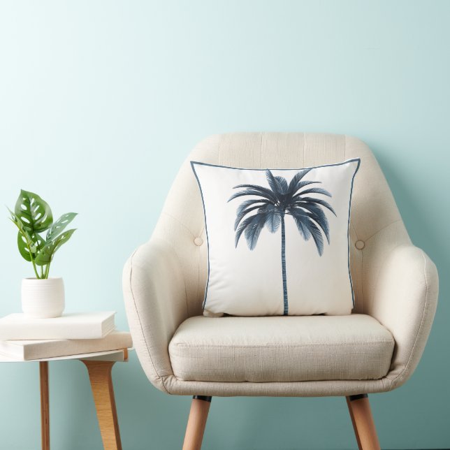 Den tropiska Eleganten Handflatan Träd Vintage Blu Kudde (Stol)