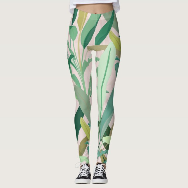 Den tropiska Grönten Banana Löv Rosa Mönster Leggings (Framsida)