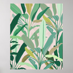 Den tropiska Grönten Banana Löv Rosa Mönster Poster