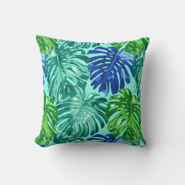 Den tropiska Grönten Blue Monstera Handflatan Löv Kudde