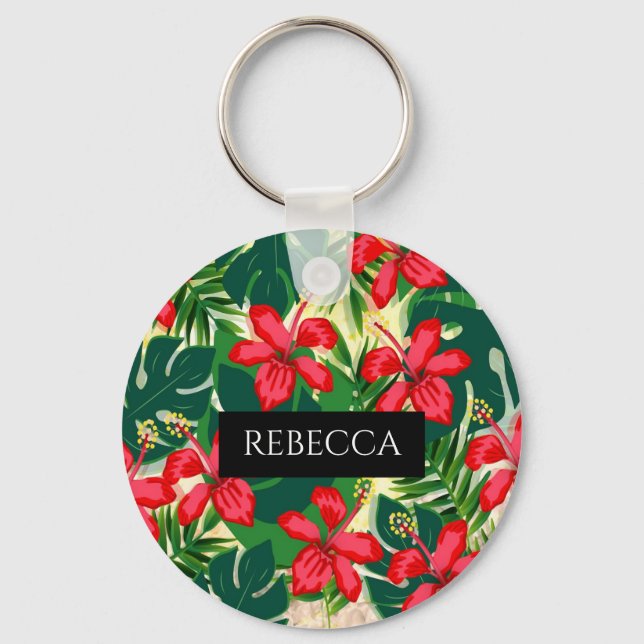 Den tropiska Grönten Handflatan Lövs monogram-nyck Nyckelring (Framsida)