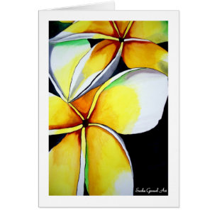 Den tropiska Gulten Frangipani-blommans originalko Hälsningskort