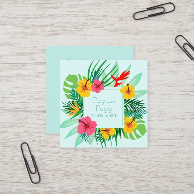 Den tropiska handflatanormbunksbladet reser fyrkantigt visitkort (Fram/Back In Situ)