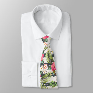 Den tropiska hibiskusen blommar lövrandmönster slips