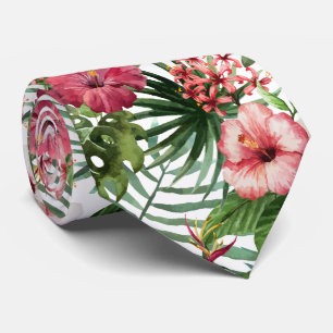 Den tropiska hibiskusen blommar lövverkmönster slips