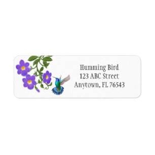 Den tropiska hummingbirden på Thunbergia blommar Returadress Etikett