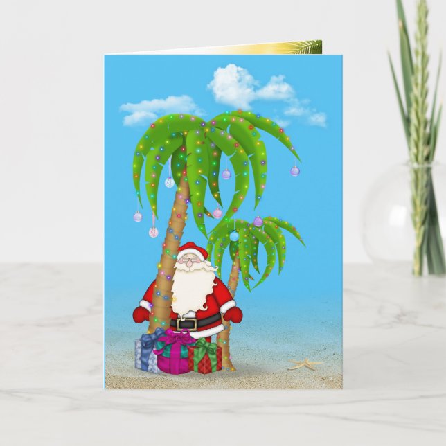 Den tropiska julen Handflatan träd med Santa Kort (Framsida)