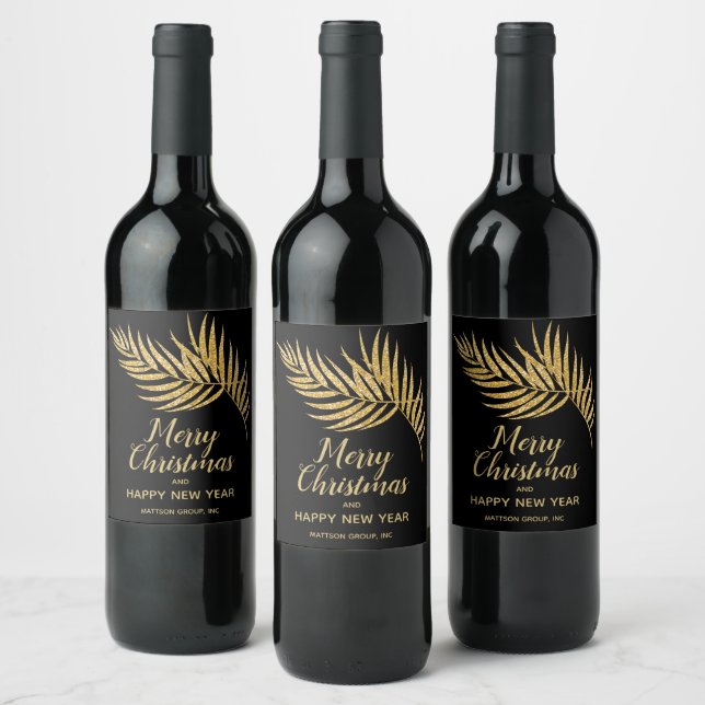 Den tropiska julen Helgdag vid Glitter Handflatan Vinflaska Etikett (Flaskor)
