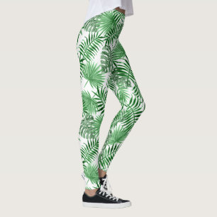 Den tropiska Lime Green Summer Palmtree Blad Möns Leggings