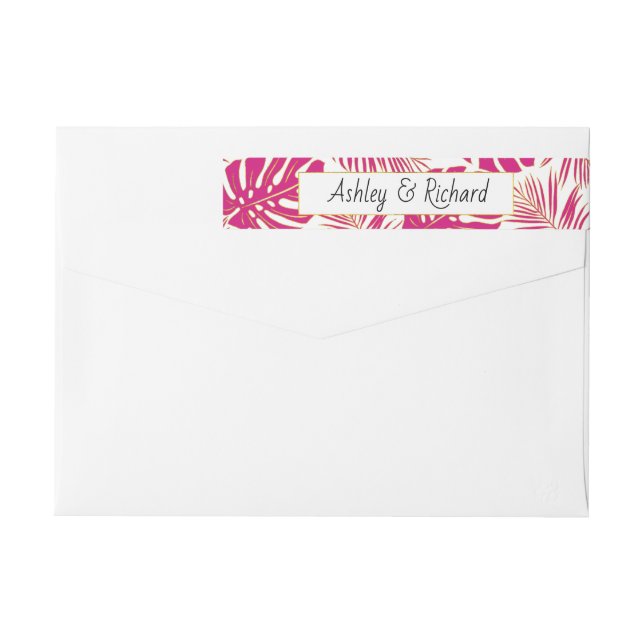 Den tropiska magentans monster och handflatan löv  etikettband (Baksidan)