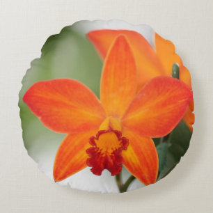 Den tropiska orange Orchidrundan kudder Rund Kudde