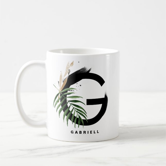 Den tropiska Personligen Handflatan Löv Brev G Mon Kaffemugg (Vänster)