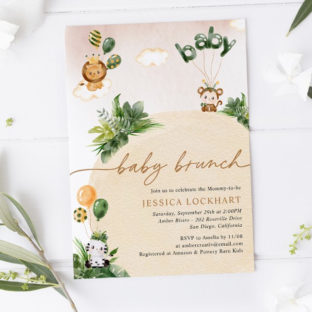 Den tropiska Roligten Jungle Safari Girl Baby Brun Inbjudningar (Skapare uppladdad)