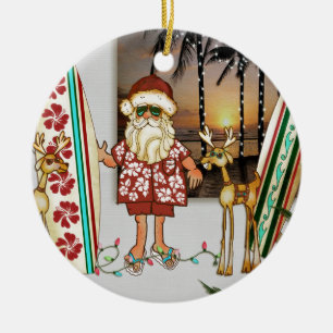 Den tropiska Santa julprydnaden med surfa stiger Julgransprydnad Keramik