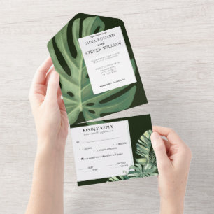 Den tropiska vattenfärgen Monstera Bröllop allt i