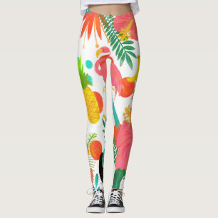 Den tropiska Vibesblommigten lämnar sommarchic Leggings