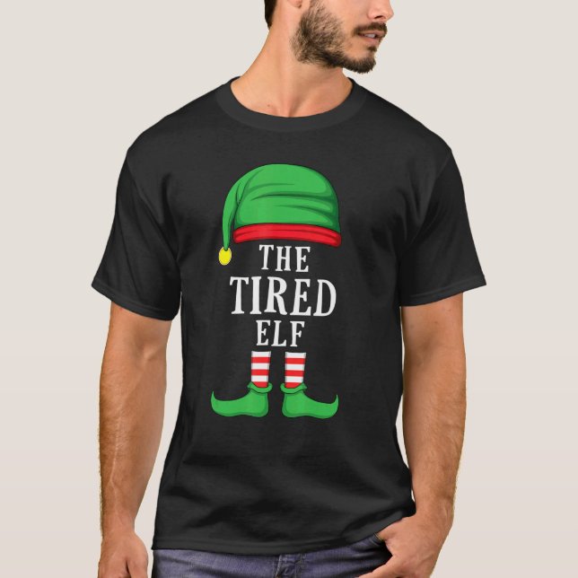 Den trötta Elf-julfamiljen Matching Group Julafton T Shirt (Framsida)