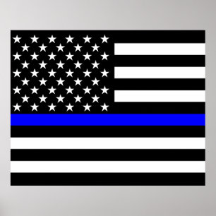 Den tunna blålinjenamerikanska flaggandekoren poster