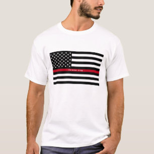 Den tunna röd linjebrandmanflagga tillfogar namn t shirt