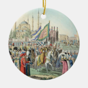 Den turkiska sultanen som granskar hans engr julgransprydnad keramik