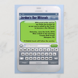 Den TVÅNGSMÄSSIGA TEXTER-pubMitzvah inbjudan