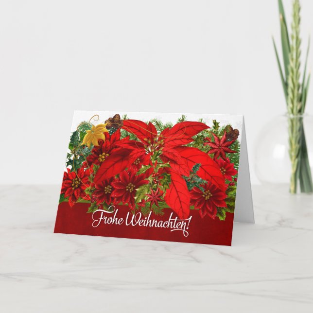 Den tyska julen Poinsettias Frohe Weihnachten! Helgkort (Framsida)