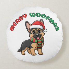 Den tyska julherden: Merry Woofmas Rund Kudde