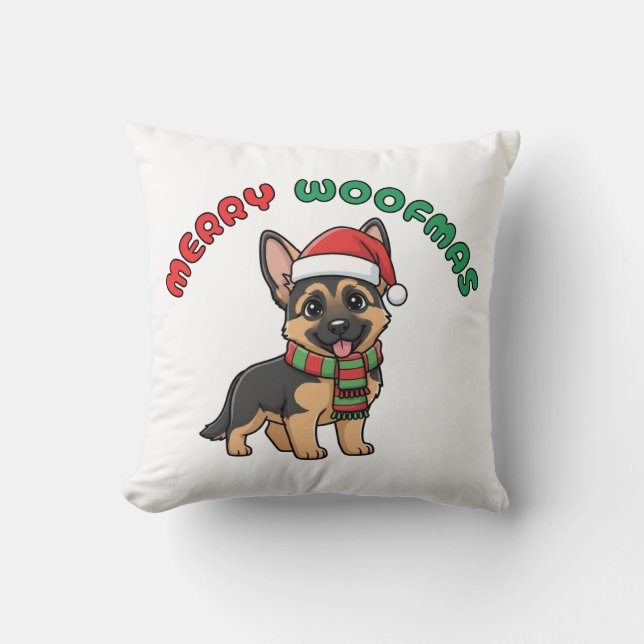 Den tyska julparken Pillow: Merry Woofmas Kudde (Framsida)