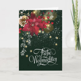 Den tyska jultomten Poinsettia Gräs Holly Garland Helgkort