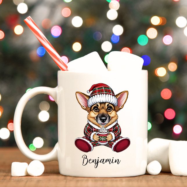 Den tyska schepherd Elf jul Mugg (Funny German shepherd personalized Christmas mug.)
