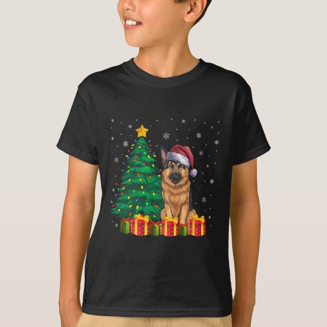 Den tyska schepherd Santa Hat-julen Ljus Do T Shirt (Framsida)