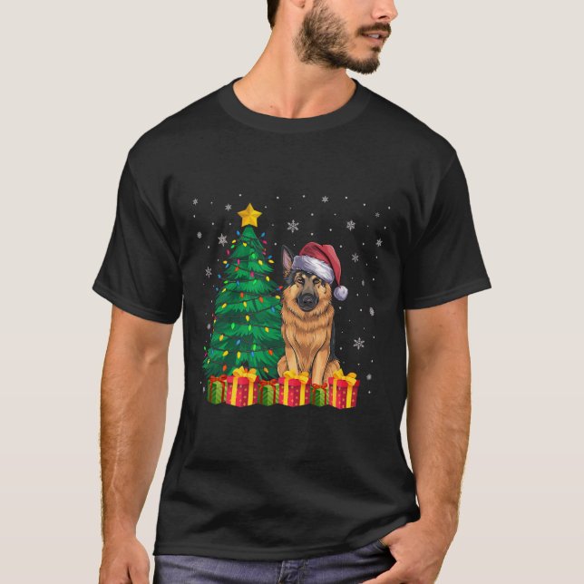 Den tyska schepherd Santa Hat-julen Ljus Do T Shirt (Framsida)