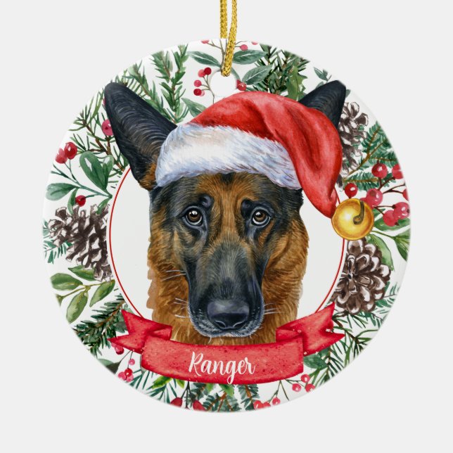 Den tyska Shepherd Anpassningsbar Hund jul Ornamen Julgransprydnad Keramik (Framsidan)