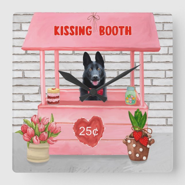 Den tyska Shepherd Hund Valentine Day Kissing Boot Fyrkantig Klocka (Framsida)