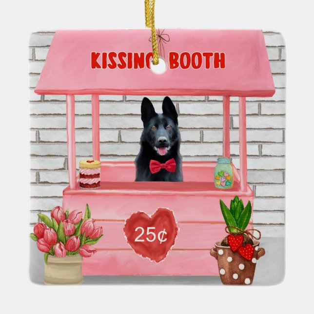 Den tyska Shepherd Hund Valentine Day Kissing Boot Julgransprydnad Keramik (Framsida)