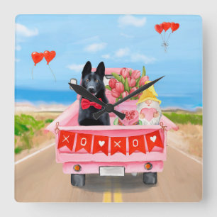 Den tyska Shepherd Hund Valentine Day Lastbil Hear Fyrkantig Klocka