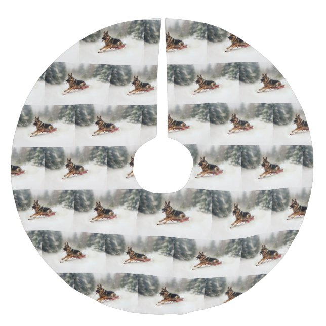 Den tyska shepherd-julen snö-vintern julgransmatta borstad polyester (Framsidan)