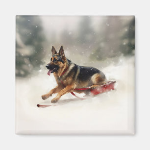 Den tyska shepherd-julen snö-vintern magnet