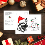 Den tyska Shepherd Santa Hat-skriften Jul Helg Vykort<br><div class="desc">Mall för vykort i julklapp som innehåller en teckning av en tysk Shepherd-hund i en julhatt och en rolig text i det moderna kalligrafiskript i eleganten som säger "ät, sova och var god". Det finns en vattenfärgad illustration av ett rött och grönt som sitter mellan texten som ser ut som...</div>