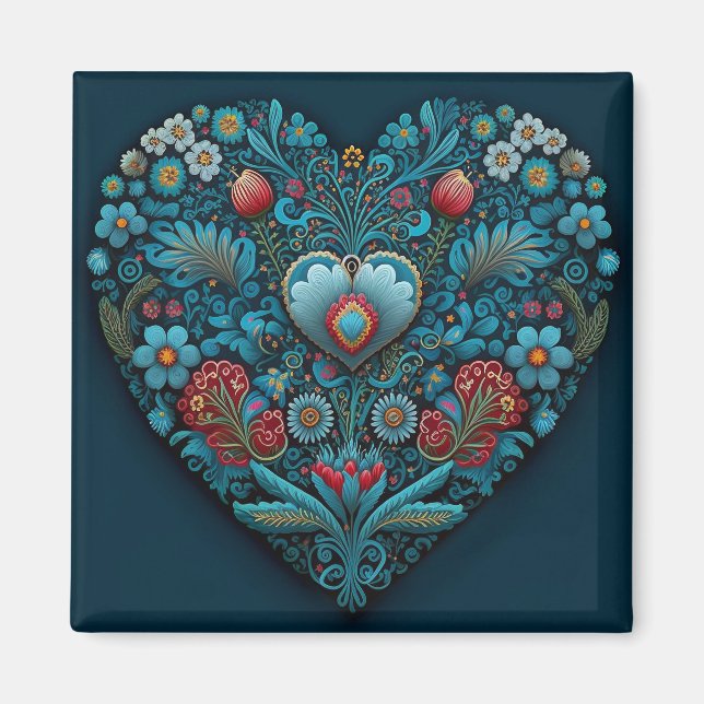 Den ukrainska folkkonsten - Inspired Heart in Blue Magnet (Framsidan)