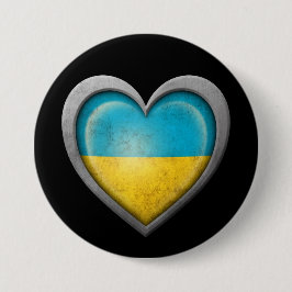 Den ukrainska hjärtaflagga med metall verkställer knapp