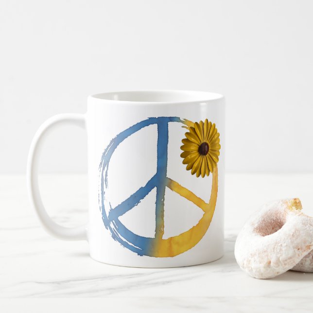 Den ukrainska PEACE-symbolen Underskrift Solros Uk Kaffemugg (Med munk)