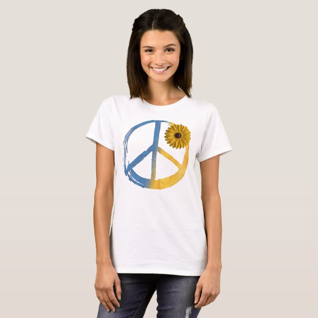Den ukrainska PEACE-symbolen Underskrift Solros Uk T Shirt (Hel framsida)